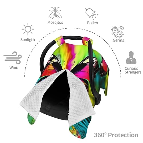 Miniatura 8 de Baby Car Seat Canopy Cover for Mom, Soft Breathable Nursing Breastfeeding Covers Multi Use Stroller Sun Shade Newborn Shower GiftColorful Butterfly