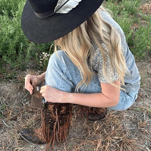 Western Boot Wallet with Snap Strap, Handcrafted Leather Credit Card Holder with Snap Strap, Credit Card Holder, Slim Minimalist Design for Women (A)4