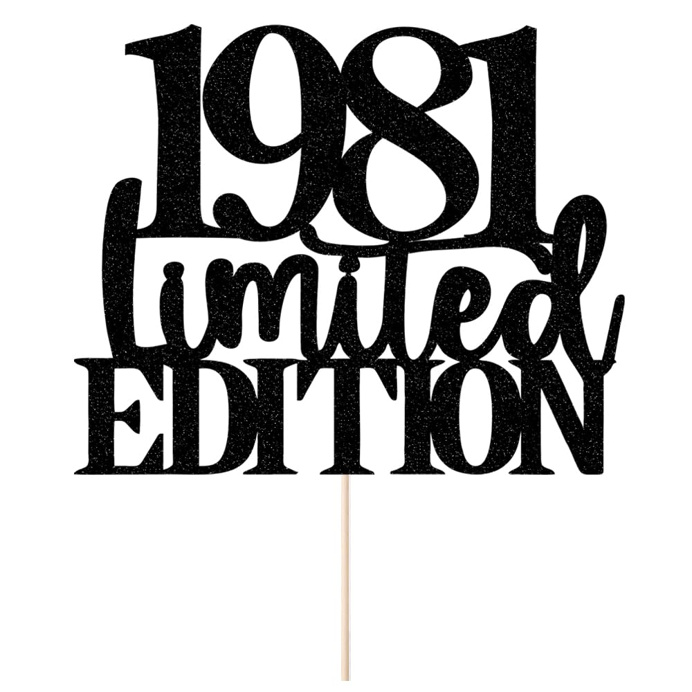 Limited EDITION 1981 cake topper 45th birthday happy birthday cake topper men and women cheer 45 years old handmade black glitter cake decoration (