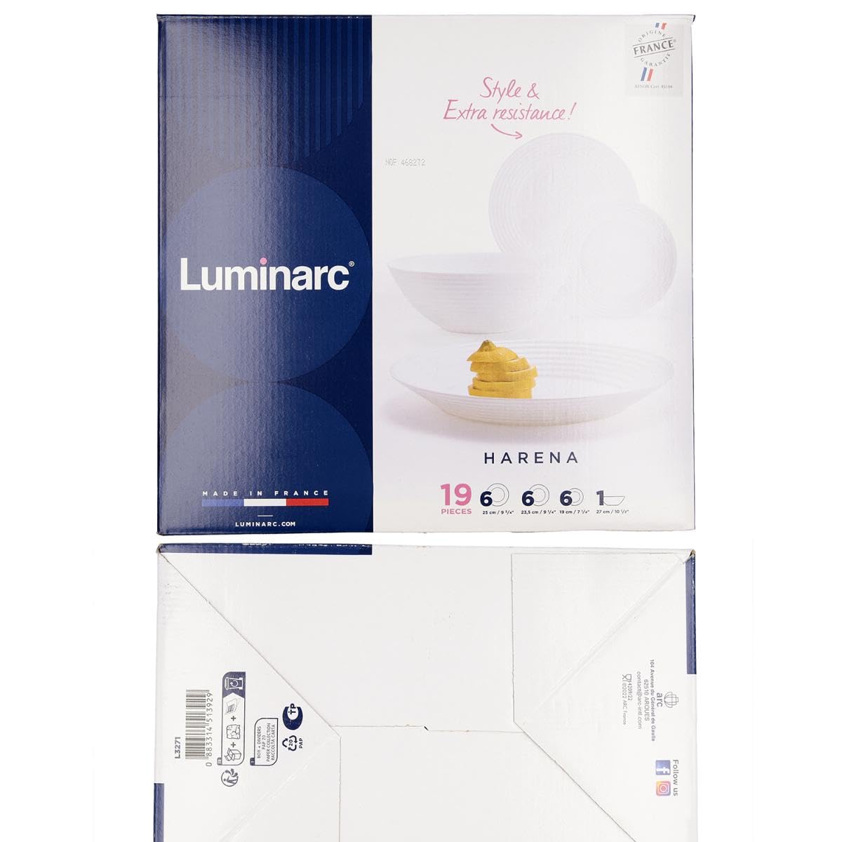 Luminarc Harena Zastawa stołowa talerze i naczynia 19 PIEZAS biała