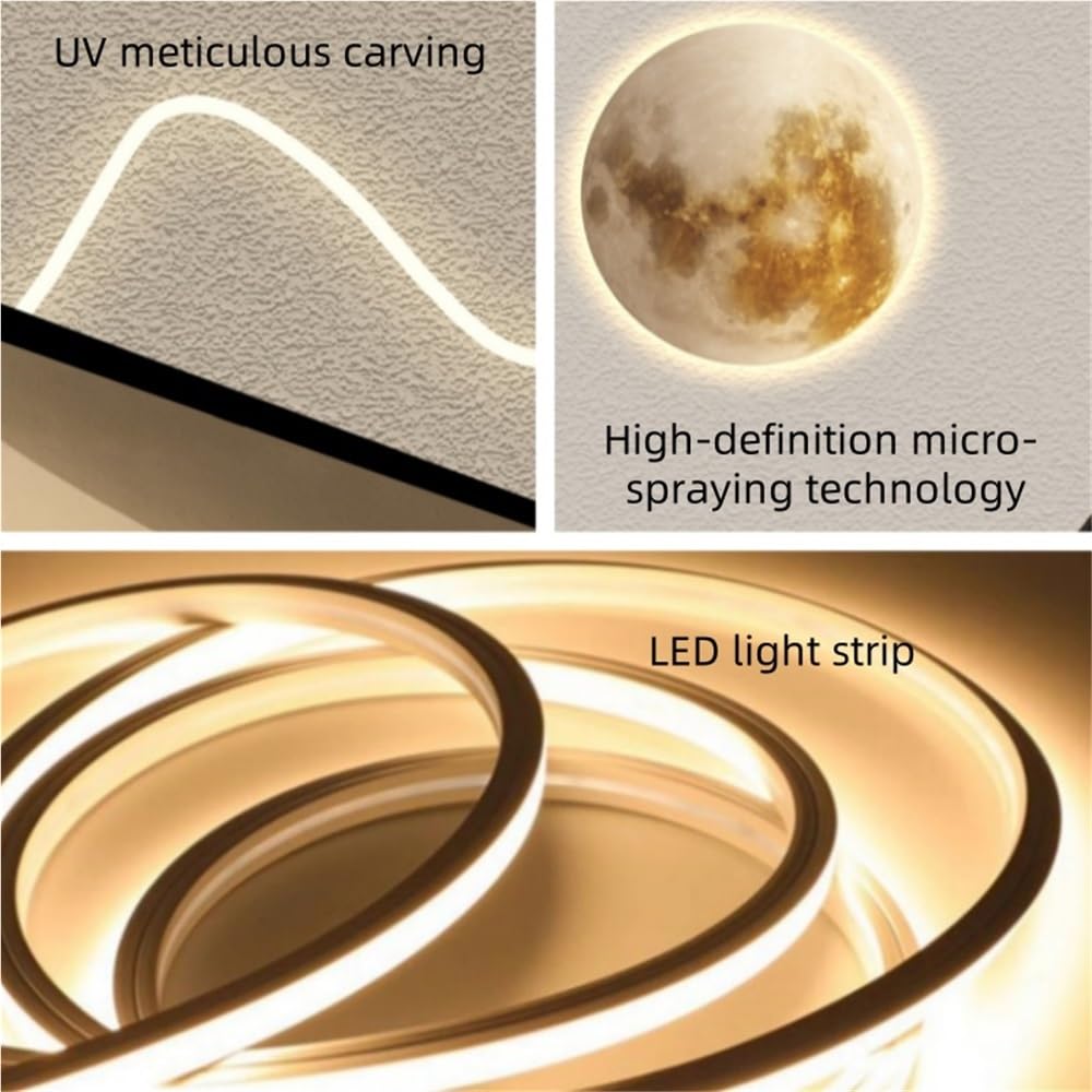 Cuadro de Pared con visión 3D y Luces, Moderno Cuadro Colgante, con Fuente de alimentación enchufable y LED de Alivio, decoración de Pared Grande para Dormitorio y Sala de Estar (A
