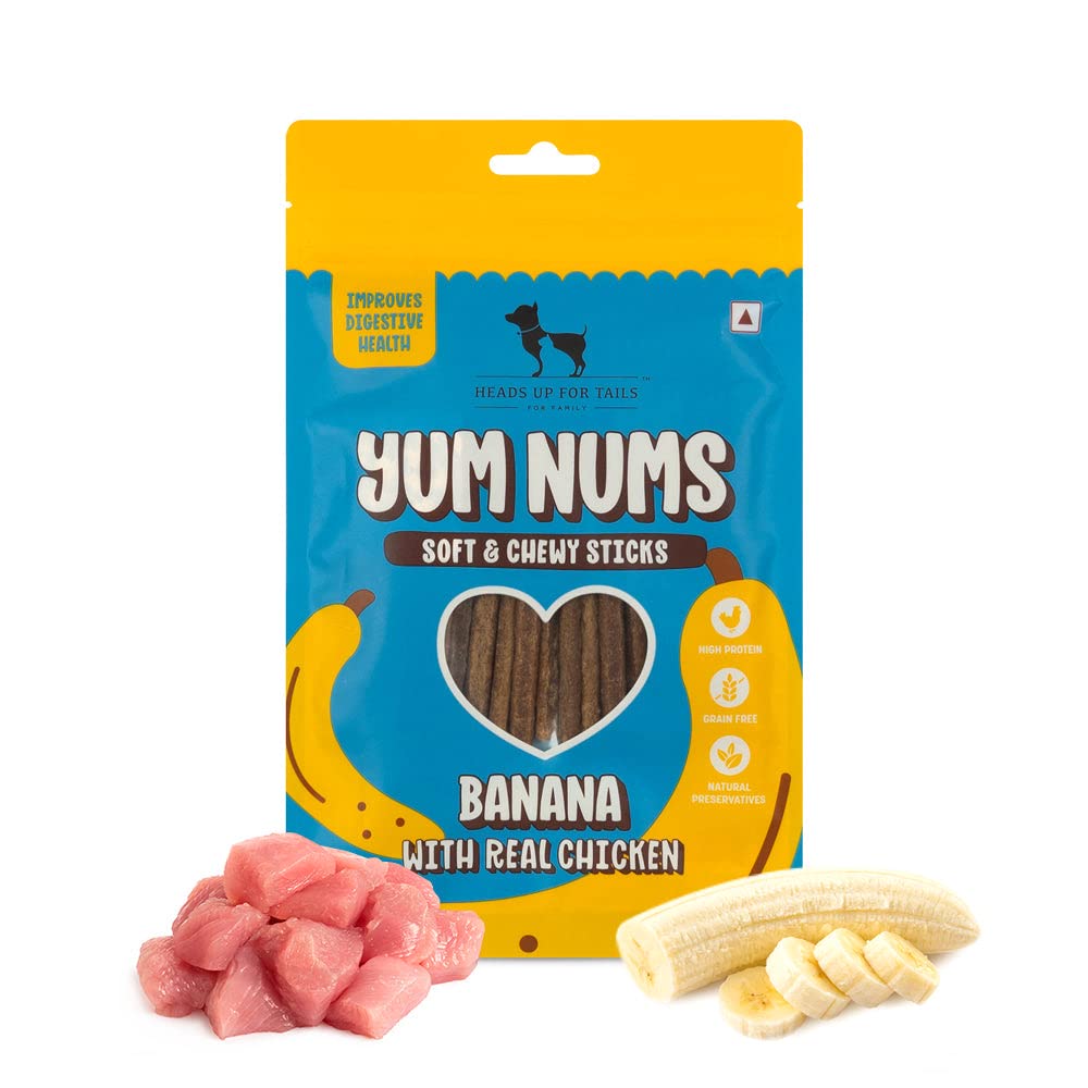 Heads Up For Tails All Life Stages Stick Yum Nums - Banana & Chicken Dog Treats | Puppy Training Treats | Dog Snacks & Treats for Small & Large Dogs | High-Protein, Soft & Chewy - 75gm