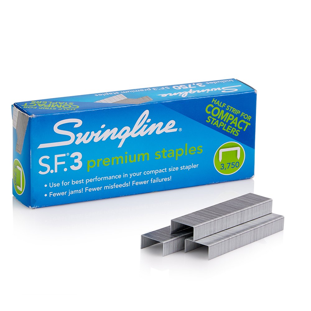 Swingline S.F. 3 Premium Staples, 27% Fewer Misforms, Chisel Point, Half Strip, 1/4-Inch Leg Length, 3750 Box (S7035442)