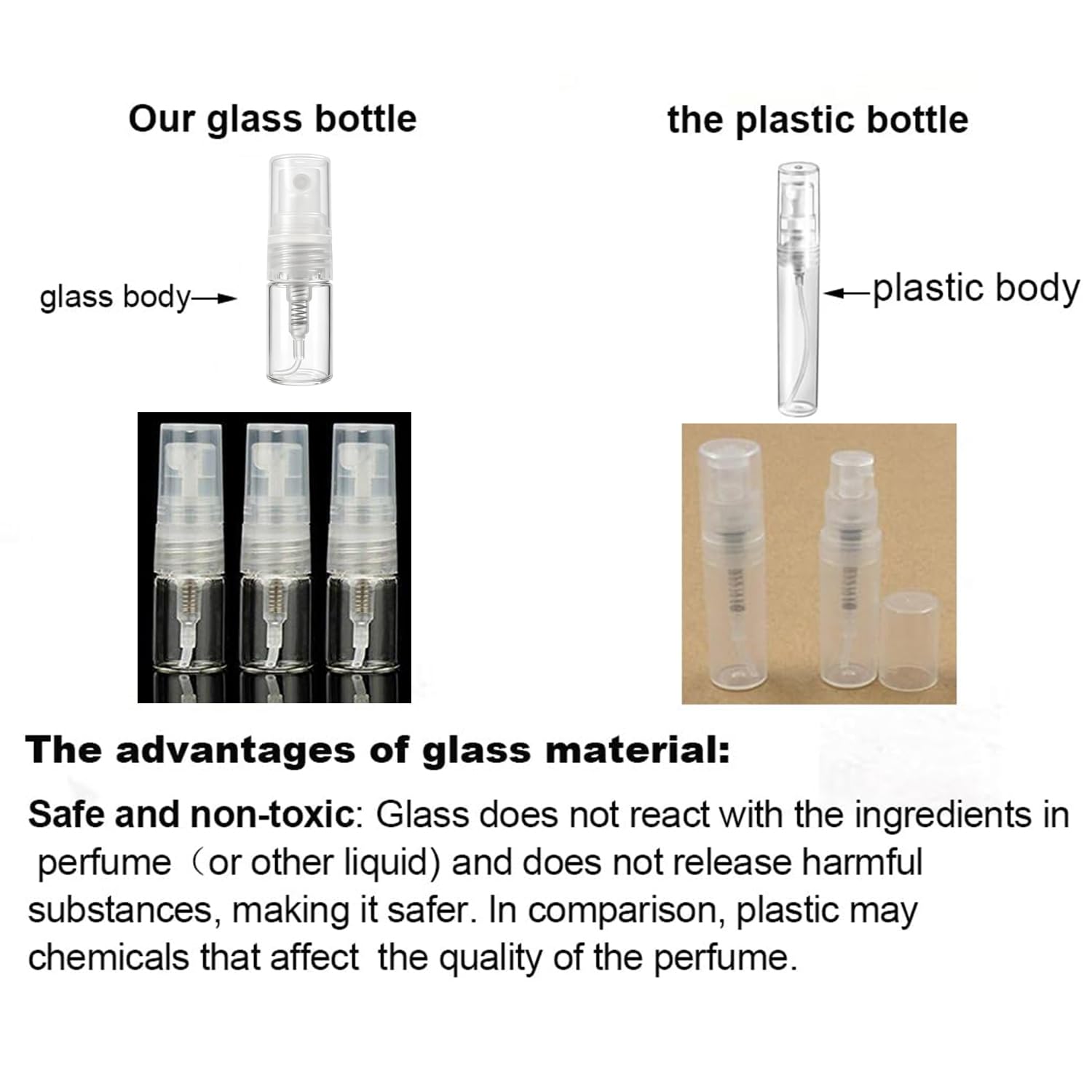 Mini-Zerstäuber, transparent, 2 ml, 5/8 Dram, feiner Nebel, Glasflasche, Spray, nachfüllbar, Parfüm, leere Probeflasche, Reinigungstuch für Reisen, Party, inklusive 3 ml Pipette, 10 Stück
