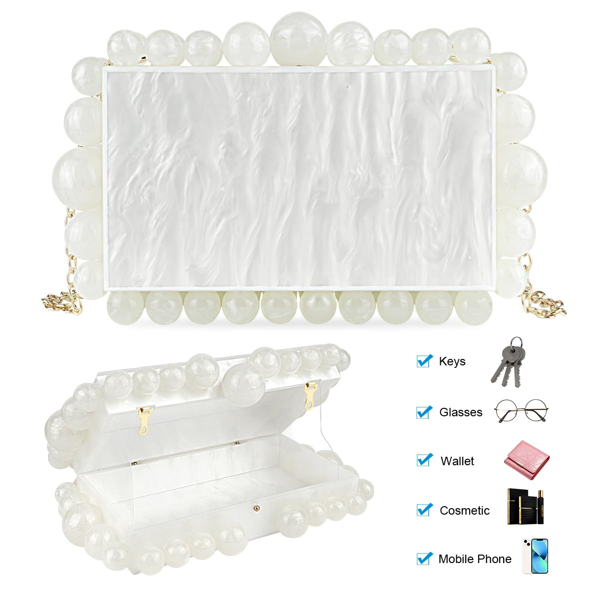 OSDUE Bolso de mano de cubo lleno de diamantes para mujer, bolso de noche brillante, bolso de cadena, bolso de hombro para bodas, fiestas, tiempo libre o citas (plata)