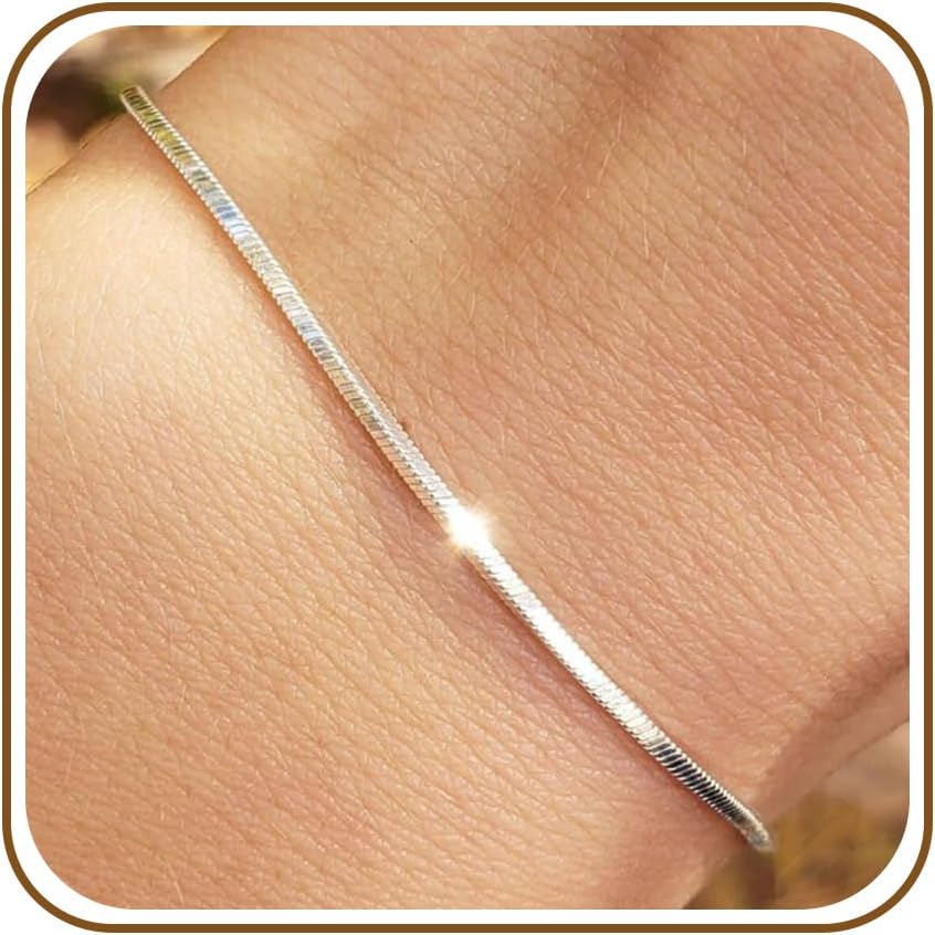 2MM Sterling Silver Square Snake Chain Bracelets for woman&Men's,Luxury Mens Bracelet,High-end Chain Bracelets for Men,Hypoallergenic Stacking Bracelet Gift for Grilfriend/Boyfriend/Beloved/Mom Dad