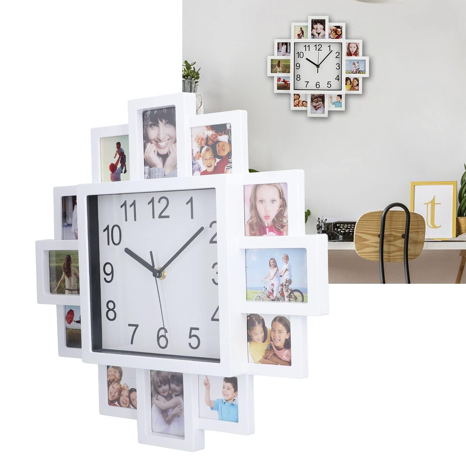 Hztyyier Orologio da Parete con Foto Personalizzata da 15,35 Pollici con Cornice Fai-da-te con Display Multi-immagine per la Decorazione Domestica, Soggiorno, Camera da Letto, Ufficio