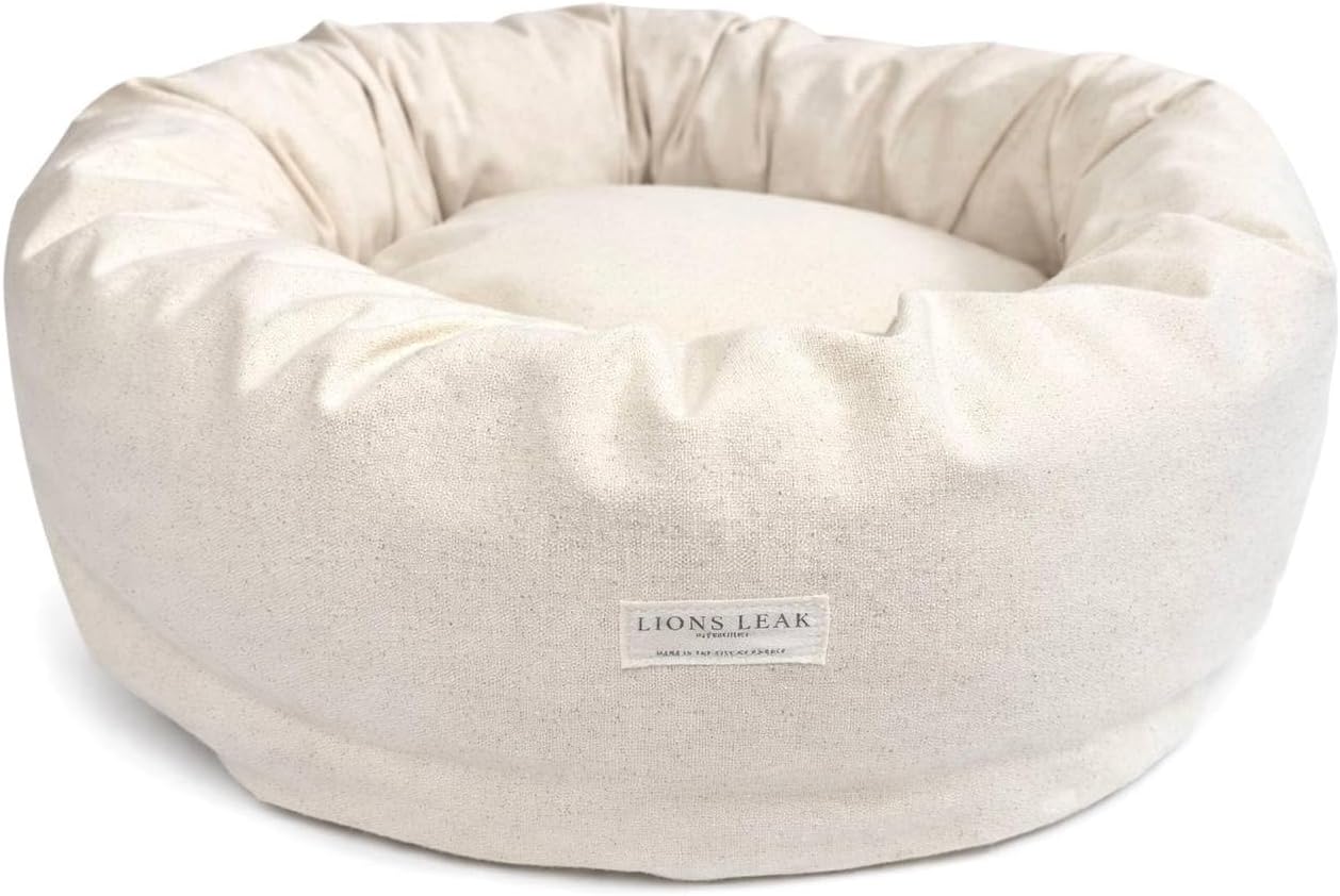 Round Dog Bed – Natural Canvas, Removable Washable Cover, Raw Cotton or Latex Fill, Hypoallergenic Non-Toxic, Made in USA (Natural, X-Small, Firm Support – Raw Cotton)