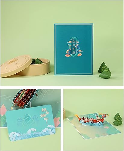 Miniatura 6 de ANXPTIME Tarjeta de felicitación del festival de barcos del dragón chino Tarjetas de papel emergentes 3D con sobre para fiesta de Año Nuevo, regalo