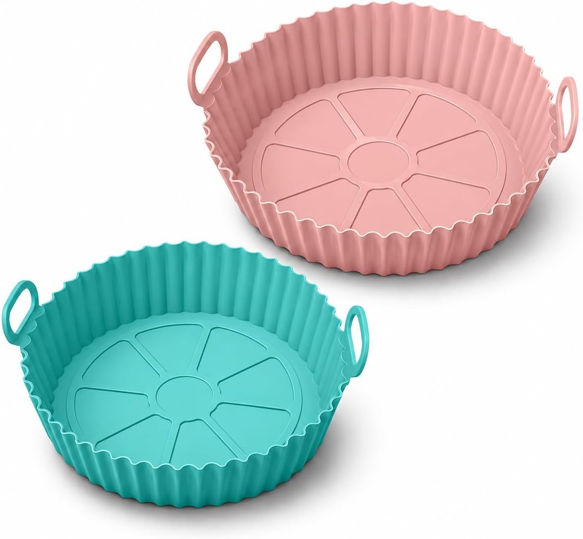 Xacton Air Fryer Silicone Liners, 8 Inch Round Reusable Non Stick Basket with Handles, Heat Resistant Baking Tray Inserts, Air Fryer Accessories, Oven Cooking Accessories,Pack of 2, Multicolor