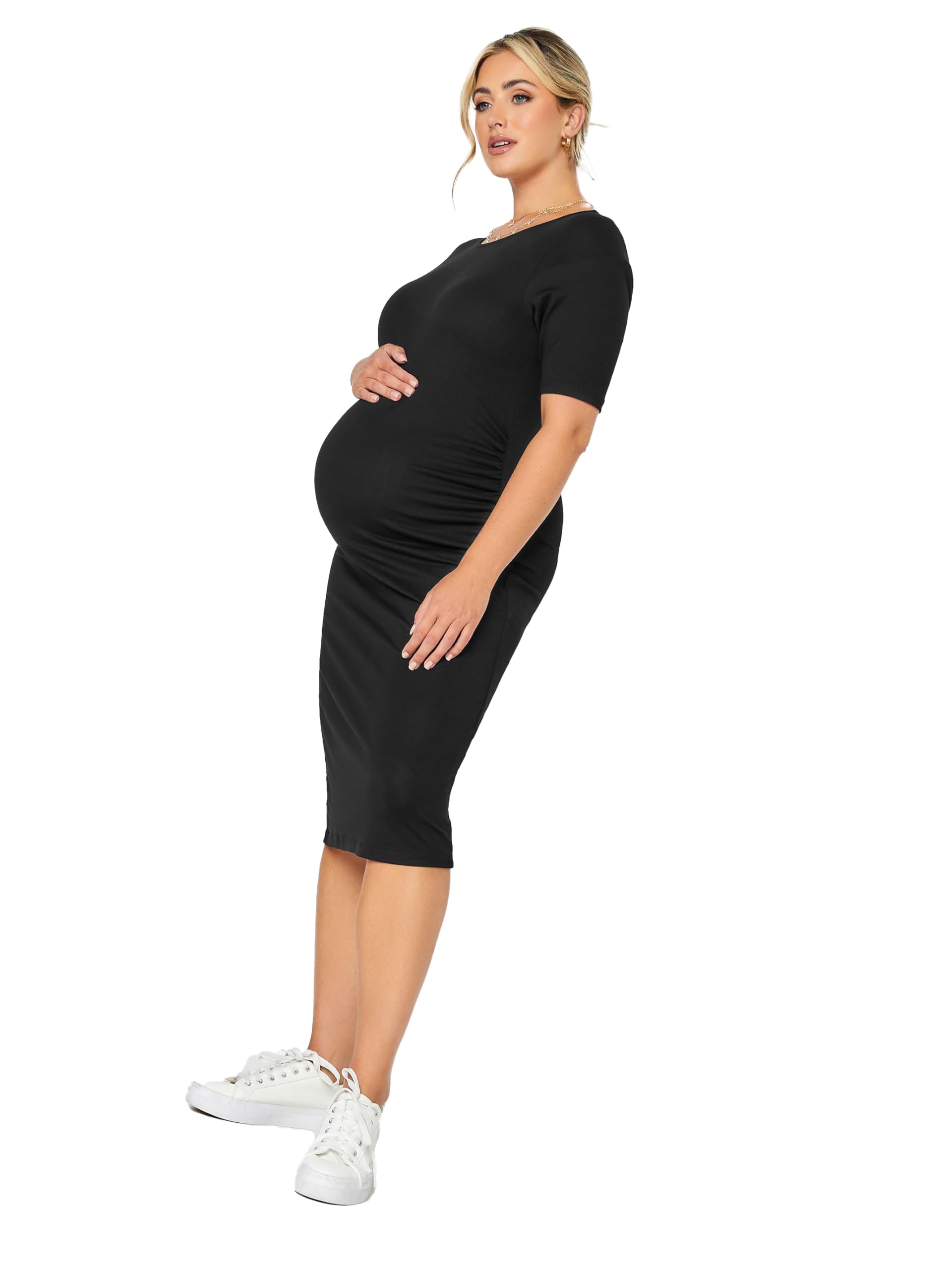 Yours Women's Black Bump It Up Maternity Short Sleeve Midi Dress - Plus Size Curve