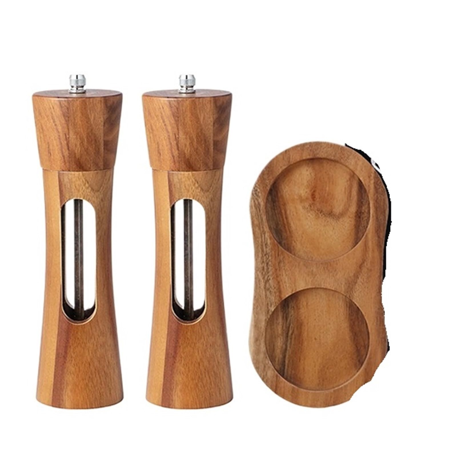 Macinapepe in palissandro da cucina in acrilico trasparente for spezie, bottiglia di sale marino, smerigliatrice nera, nucleo in ceramica(2pcs)