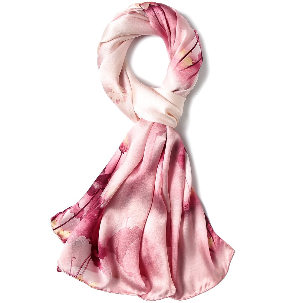 STORY OF SHANGHAI Sciarpa di 100% Seta da Donna Foulard Chiffon con Fantasie Orientale Semi-Trasparente