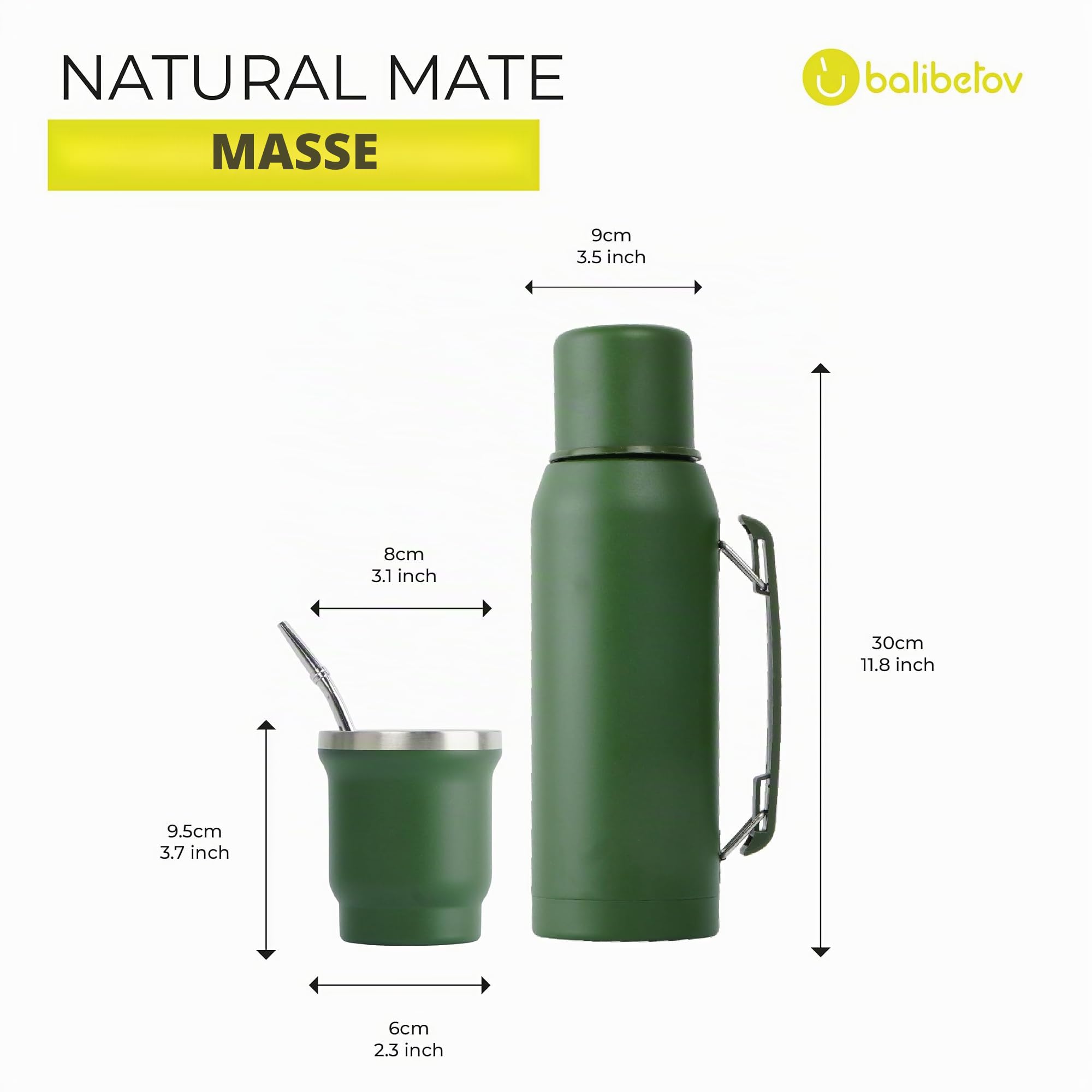 BALIBETOV 1000 ml Yerba-Mate-Set – Mate-Becher, Thermalflasche, 1 Ausgießer & 1 Bombilla – Doppelwandig Isoliert – BPA-frei – Leicht zu Reinigen und Pflegen