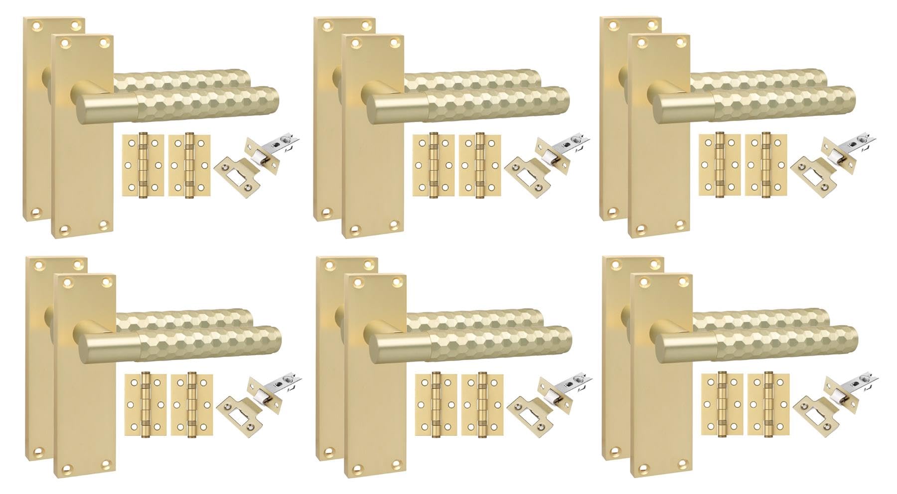 Golden Grace Victorian Knurled Latch Door Handles, Satin Brass 6 Pairs