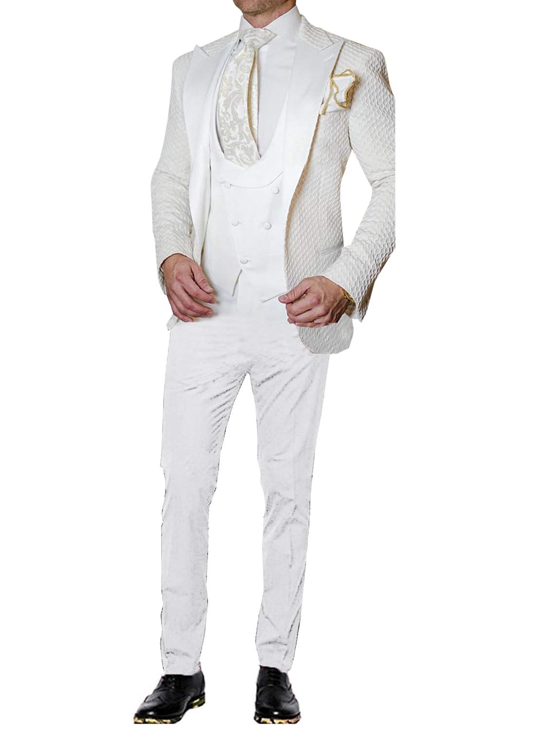 Uomo Waffle 3 Pezzi Abito Formale per Uomo Giacca da Ballo d'Affari Pantaloni Gilet