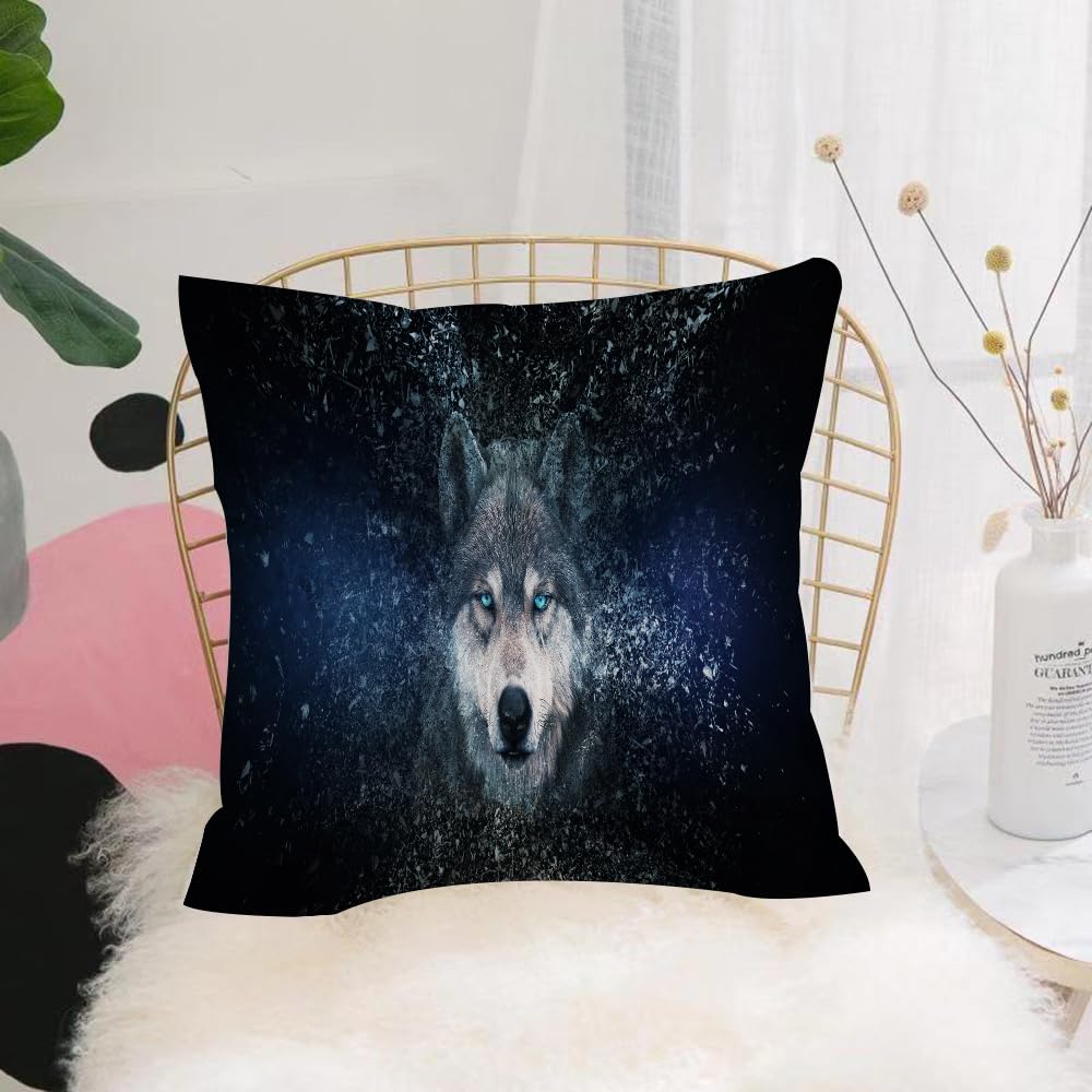 HYMSXW Cushion Cover,Throw Pillow Case Home Decorative for Living Room Bedroom Sofa Chair 20X20 Inch,Wolf, magical wild wolf portrait with dark atmosphere,Pillowcase 50X50cm
