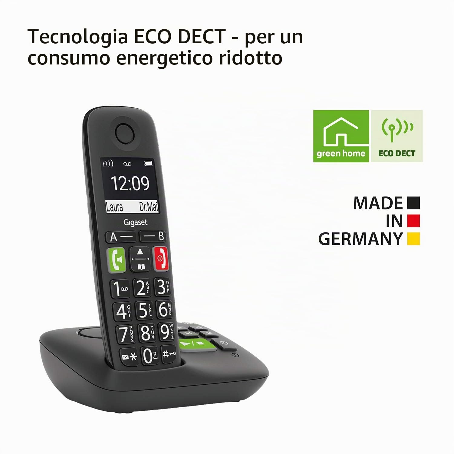 Gigaset E290A Duo, Telefono analogico/DECT Nero Identificatore di Chiamata, Telefono analogico/DECT, Cornetta Wireless (Versione Tedesca) [Versione tedesca]