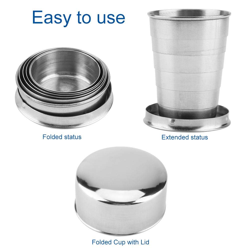 Fdit Taza plegable plegable al aire libre portátil del acero inoxidable para acampar que viaja con el llavero((6 plegables, 60ml))