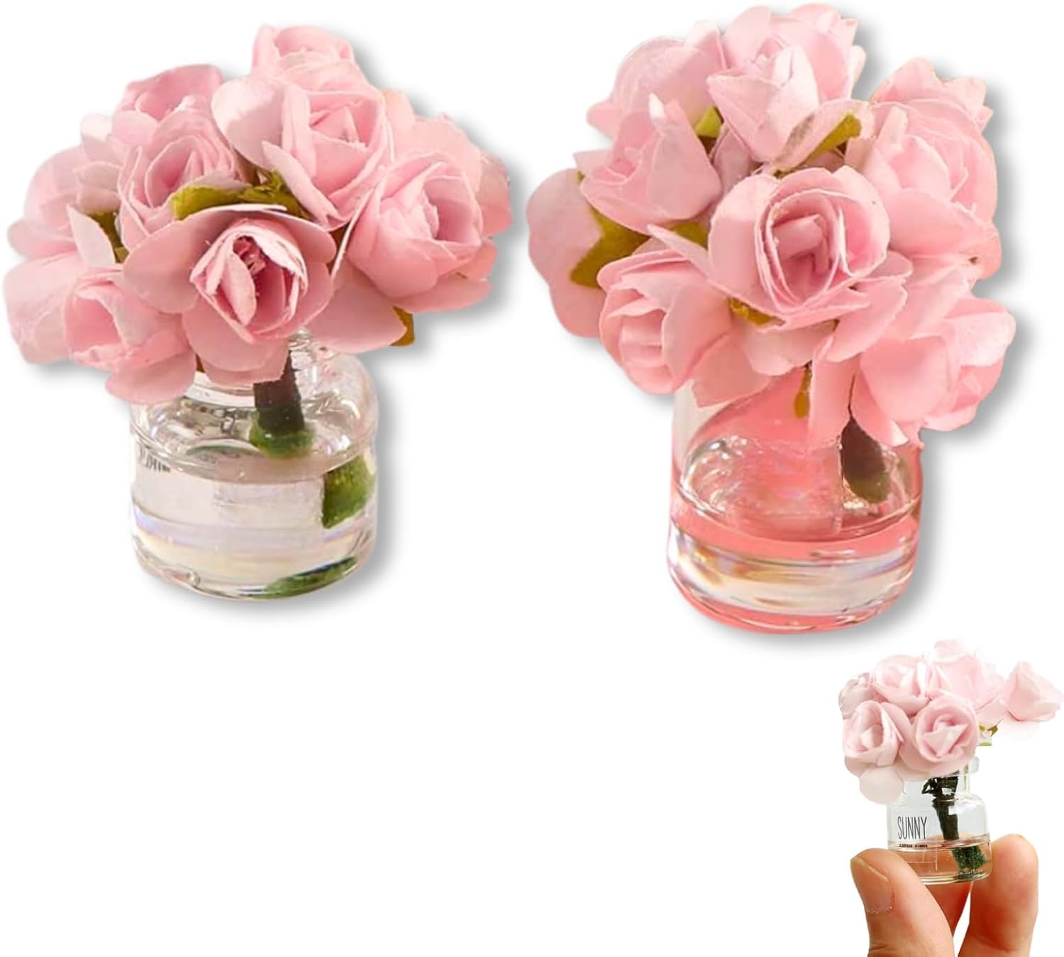 2Pcs 1:12 Scale Glass Vase with Flowers Set, Decorative Accessories for Mini Scene, Mini Decoration Dollhouse Décor