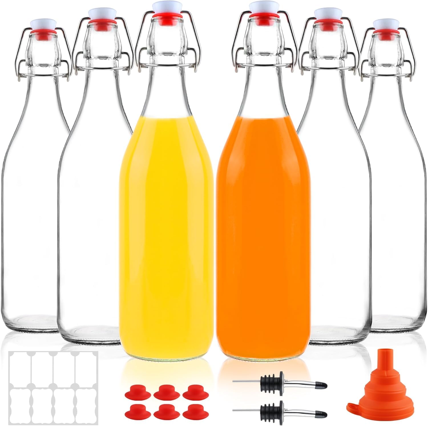 RusseryPek 6 Pack 1000ml Swing Top Glass Bottles with Airtight Stopper