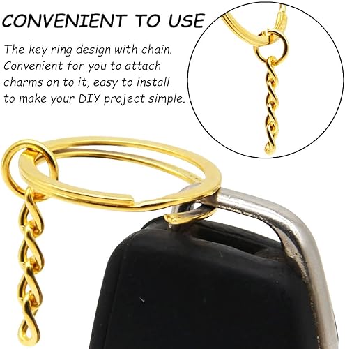 Miniatura 4 de H&W Juego de 80 llaveros dorados a granel  Llaveros planos de 1 pulgada con cadena y 80 anillos dorados a granel para manualidades