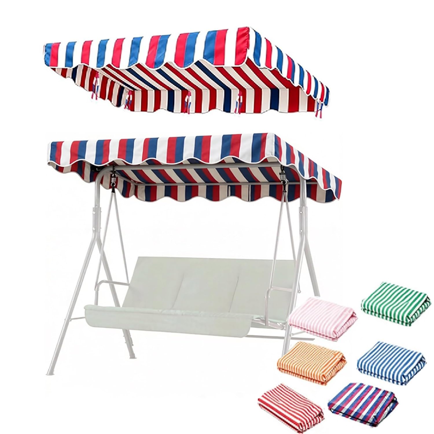 YCXHGK Porch Swing Canopy Top Replacement, Anti-UV and Waterproof Striped Swing Canopy, Striped Awning Cover for Garden Beach Poolside Hammock(Blue Red,142x120cm/55.9x47.2in)