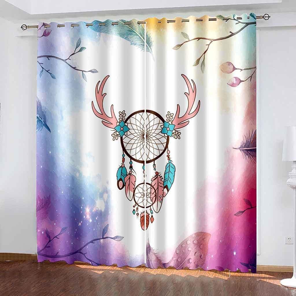 3D Vorhänge Kinderzimmer Traumfänger-Federmuster Vorhang Blickdicht 2Er-Set Druck Gardine Polyester Thermovorhang Lichtdicht Für Schlafzimmer Kinderzimmer Wohnzimmer -6721298483333460