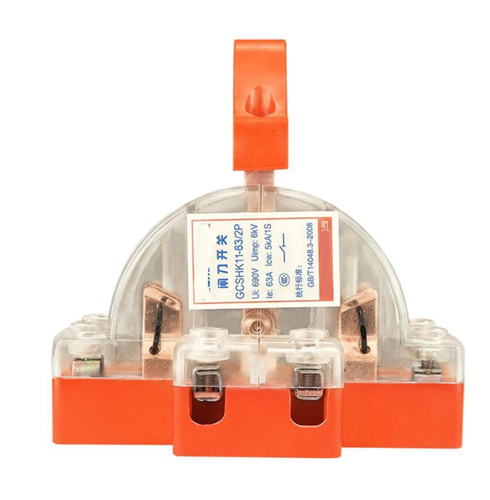 Interruptor de desconexión bipolar de doble tiro, transparente, con lámpara, 32 A/63 A/100 A, 2 polos, 1 unidad(2P 100A)