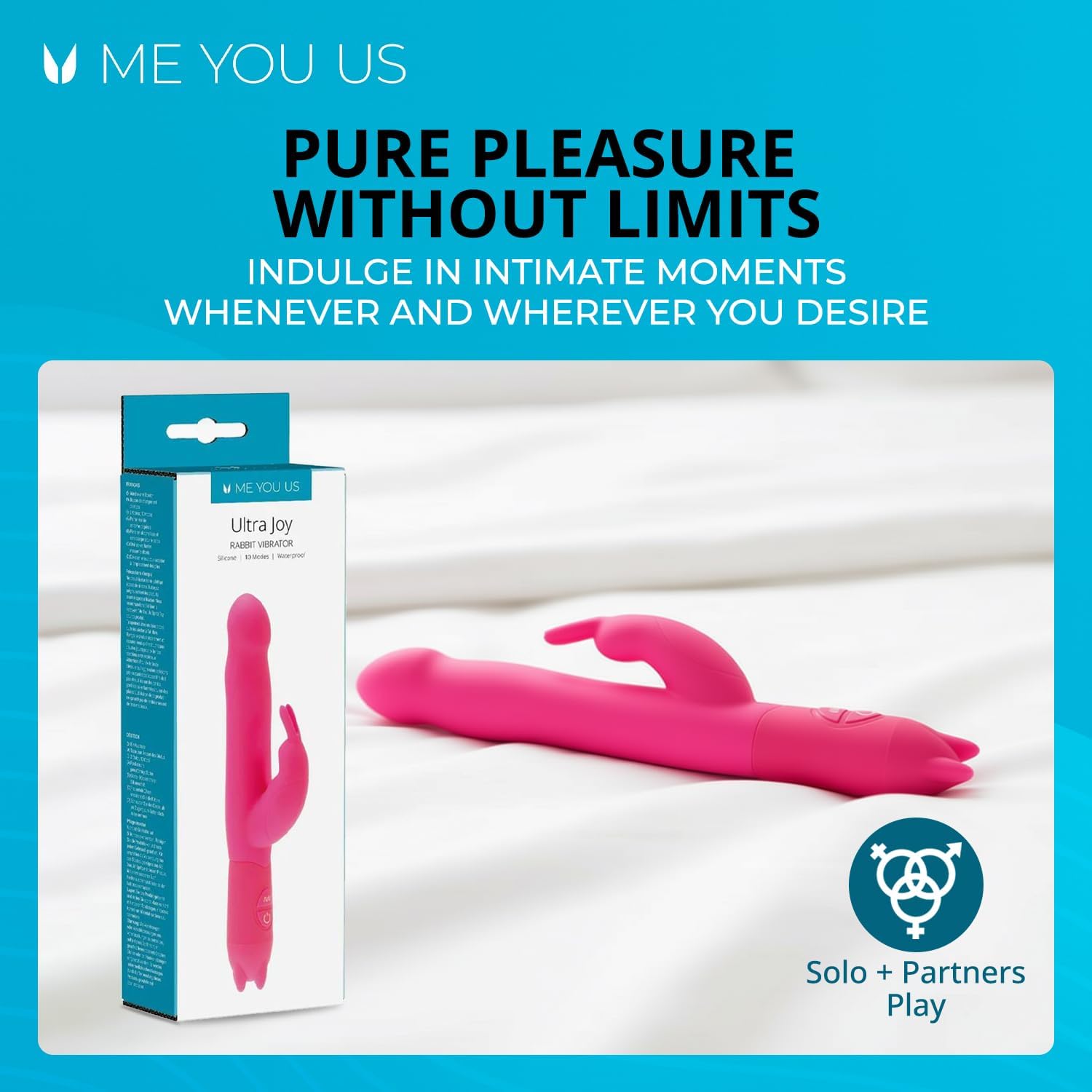 Me You Us Ultra Joy Rabbit Vibrator – Waterproof Silicone Dual-Motor Vibrator with Curved G-Spot Tip & Flickering Clitoral Ears – 10 Vibration Modes, Realistic Head, Beginner-Friendly Design