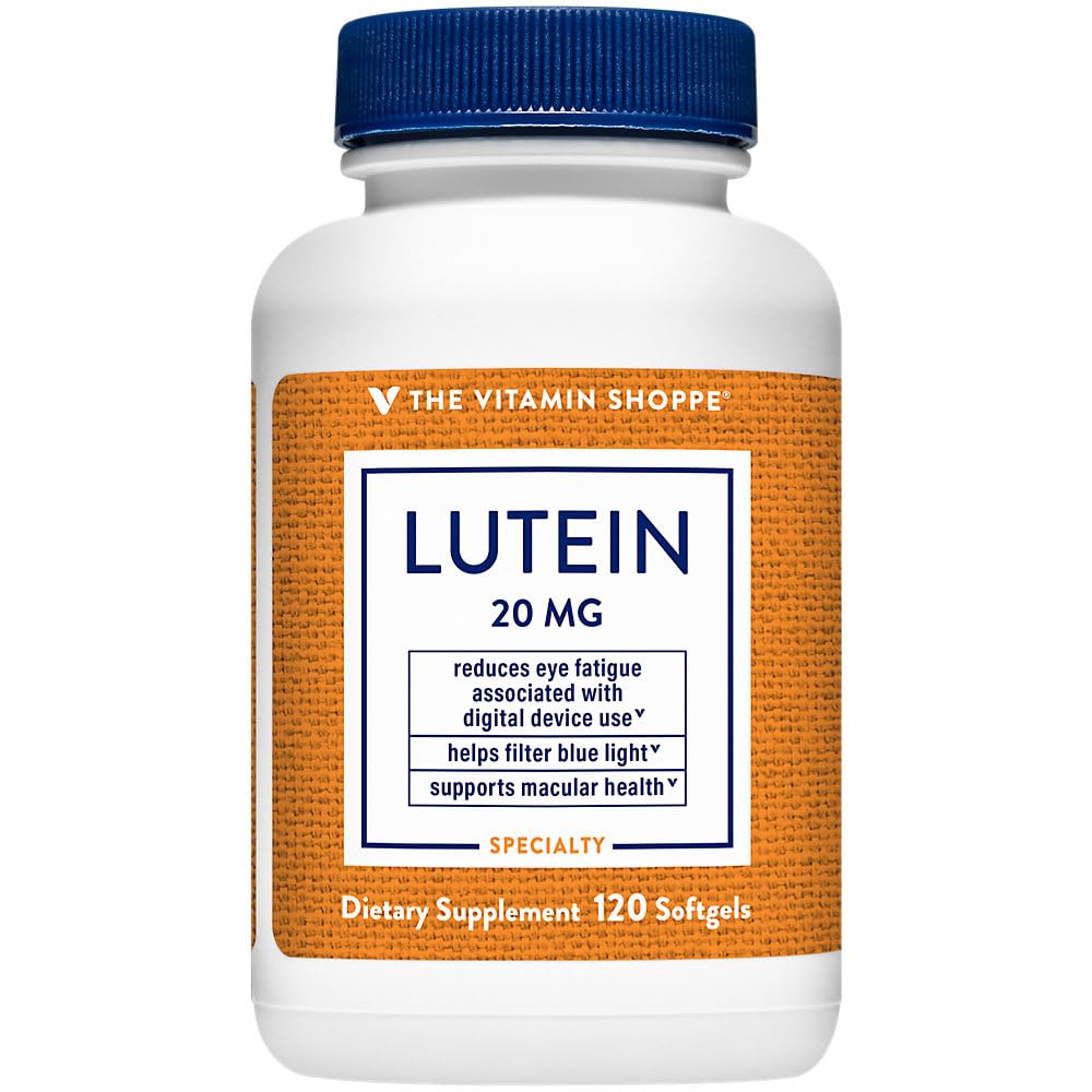The Vitamin Shoppe Lutein 20 MG - Eye Health, Vision Support & Blue Light Protection, Carotenoid Antioxidant (120 Softgels) 120 Count (Pack of 1)