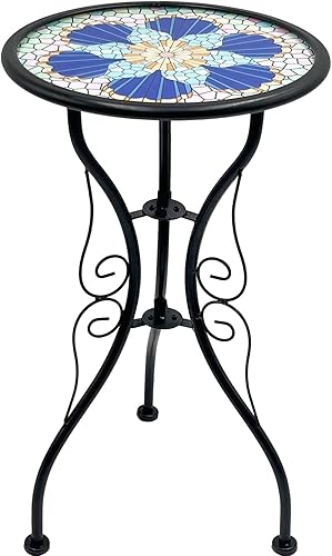 Mesa auxiliar de mosaico, banco de decoración para exteriores, soporte para jardín, patio (flor)