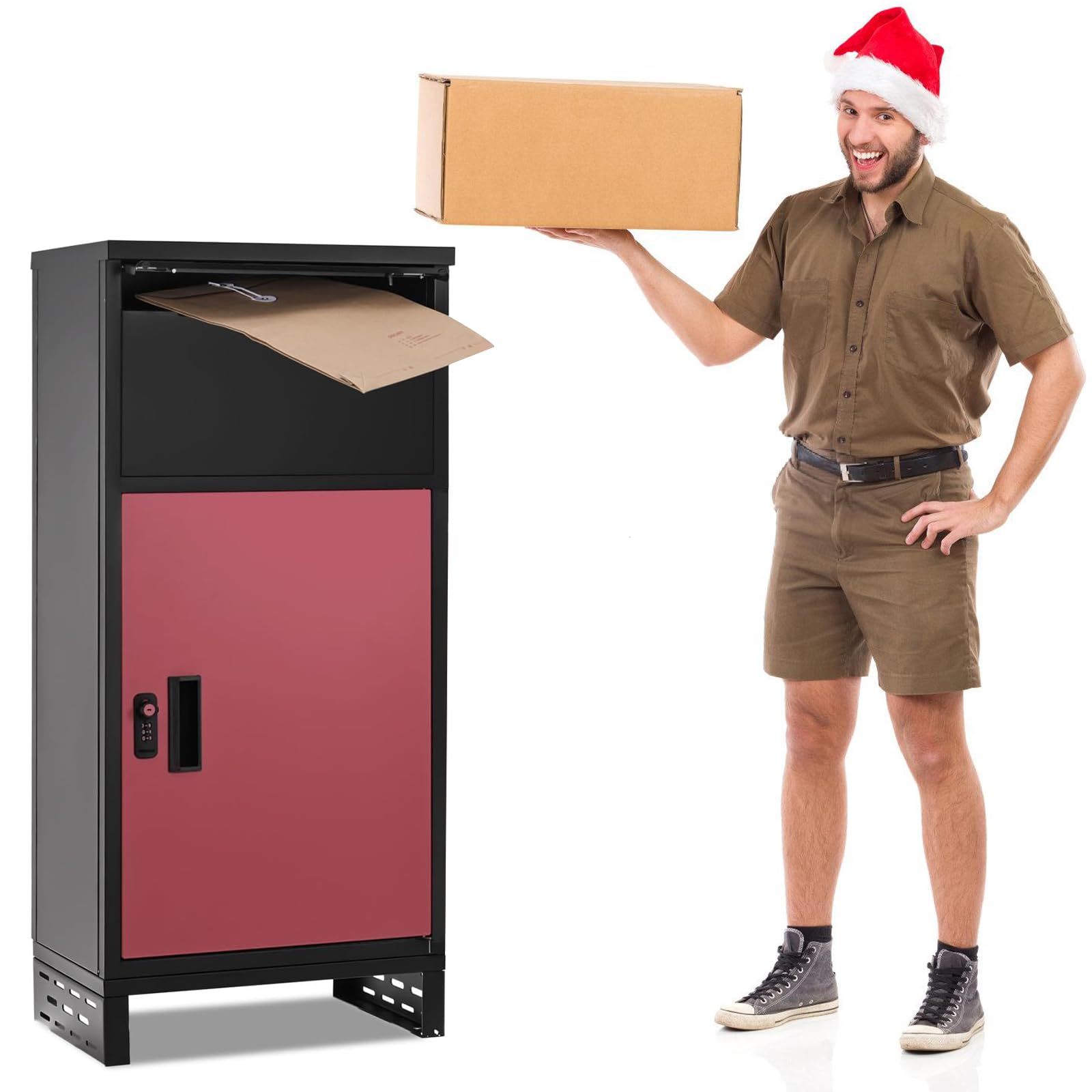 ZIKEBTUY Parcel Box with Parcel Compartment, XXL Size for Outdoors, Rustproof and Solid, 55 cm x 35 cm x 25 cm with 3 Letters, Password Lock, Floor Mounting, Station