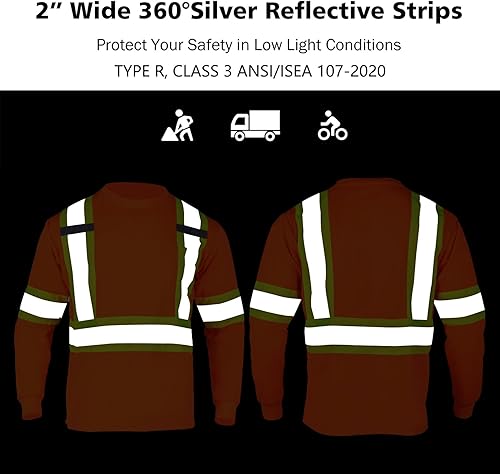 Miniatura 5 de VENDACE Camiseta de trabajo de seguridad de alta visibilidad para hombre, ANSI Clase 3, camisa de manga larga reflectante con bolsillo (naranja, 2XL)