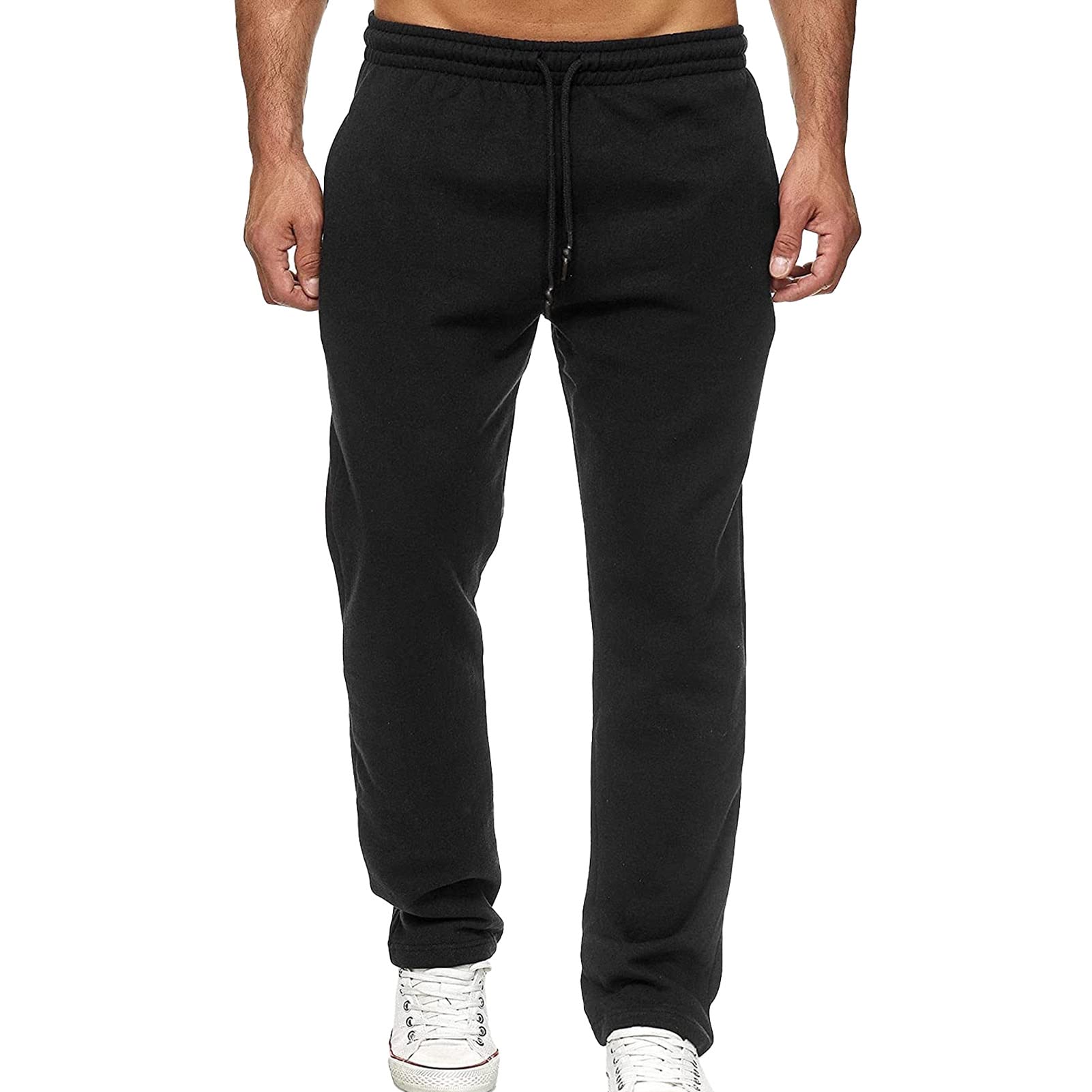 Maiyifu-GJ Mens Athletic Fleece Sweatpants Open Bottom Drawstring Waistband Pants Casual Loose Fit Baggy Workout Trousers