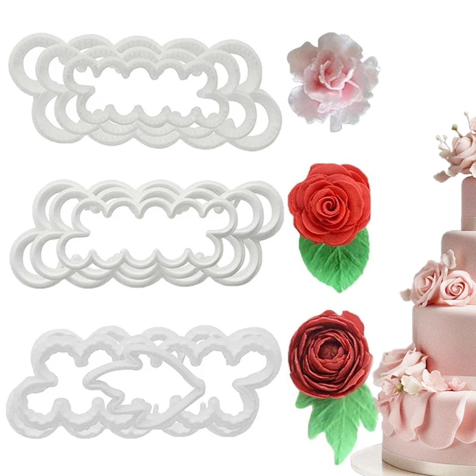 9 PCS Rose Carnations Peony Cutters 3D Romantic Petal Cake Cookie Decorating Flower Cutter Professional Fondant Icing Tool DIY Baking Accessories Mould for Cake Decorating Supplies Tools（3 Sizes）