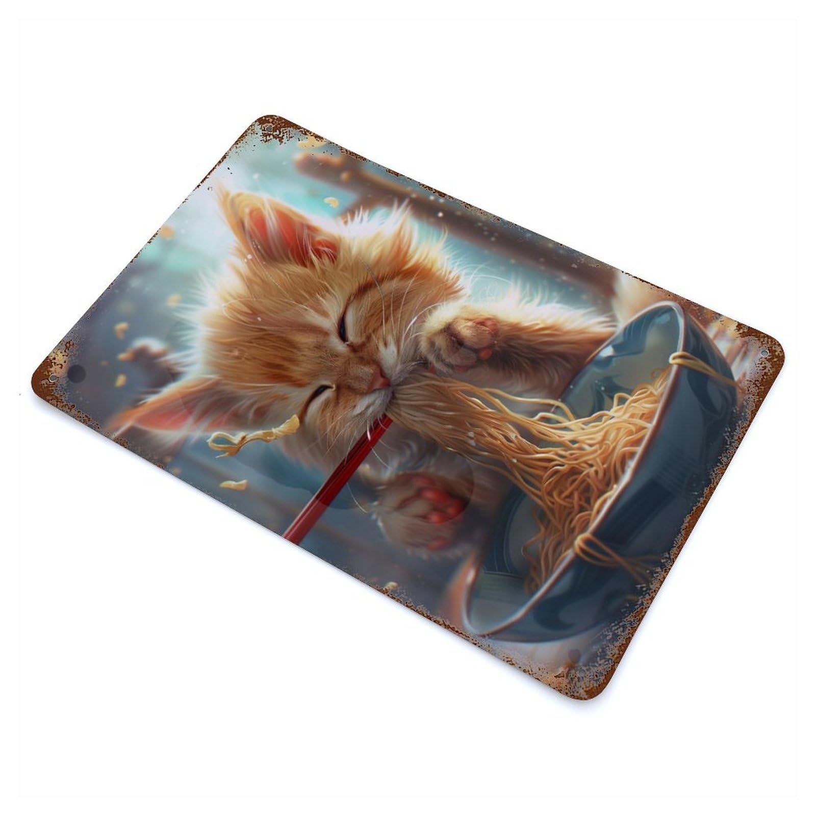 Garage Style Cute Kitten Ramen Noodles Vintage Rust Metal Sign 11.8"x7.9", Vintage Wall Decor for Bar And Workshop