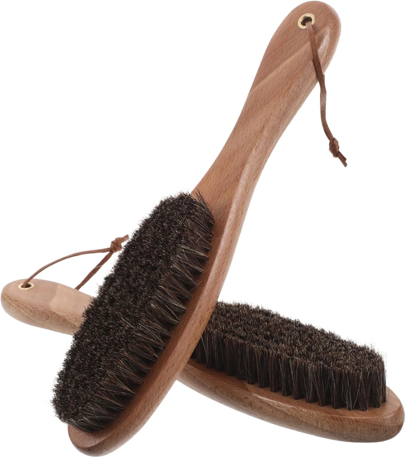 Happyyami 2pcs Horse Hair Shoe Brush for Cleaning Pu Shoes Versatile Polishing Scrubbing Tool Beech Handle for Daily Care of Boots and Footwear