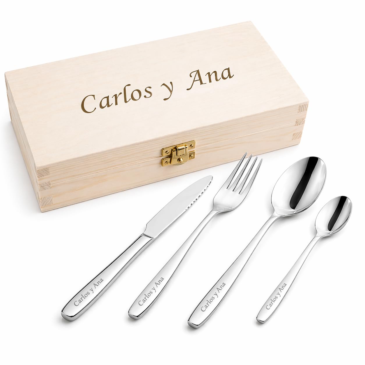 CALLEDELREGALO Cubertería Personalizada Grabada – Set de Cubiertos con Nombre | Regalo Original para Bodas, Comuniones y Aniversarios | Acero Inoxidable
