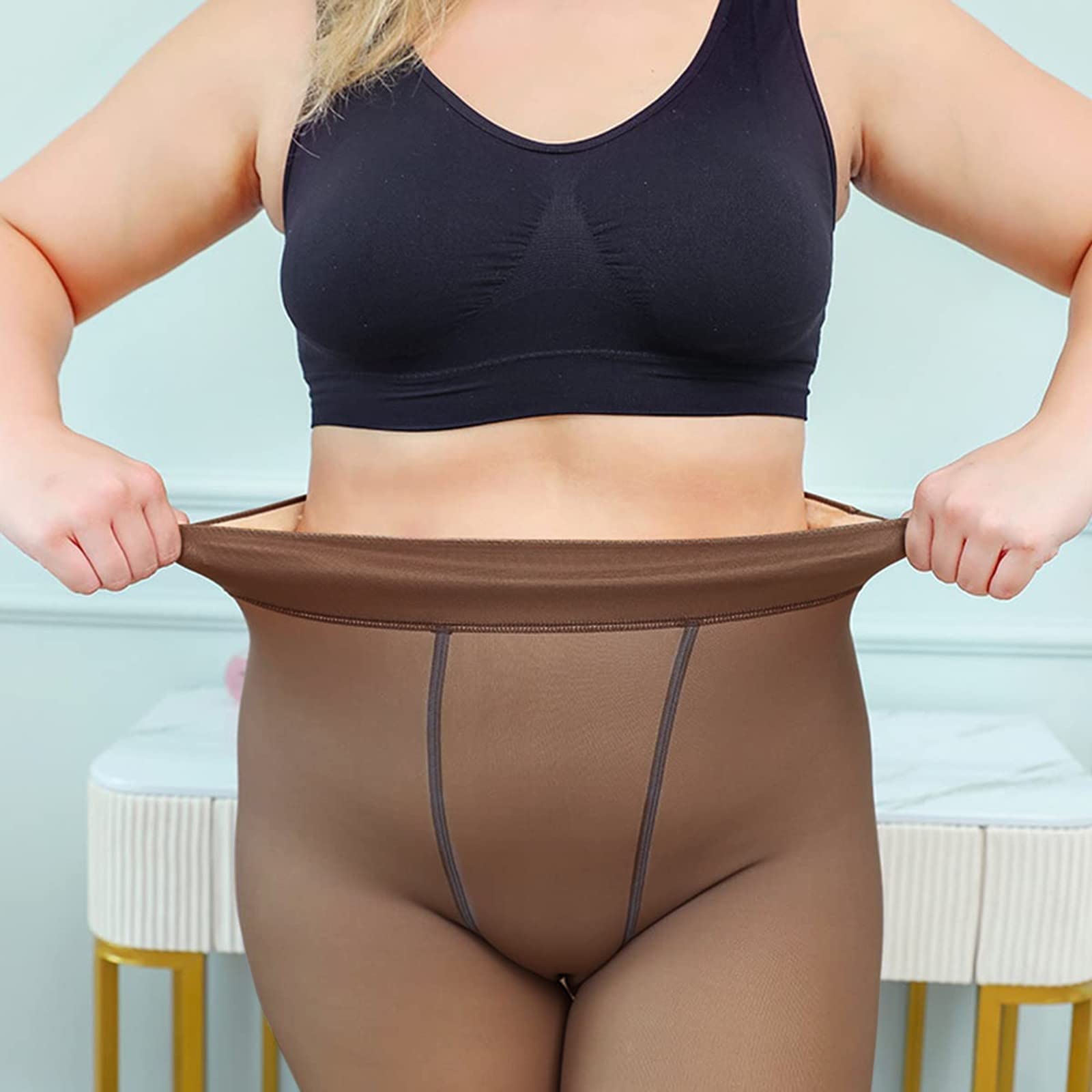 MJGkhiy Medias térmicas de forro polar para mujer efecto velado Medias de talla grande Curvy Mallas térmicas de cintura alta de invierno pantalones cálidos gruesos medias de invierno de felpa