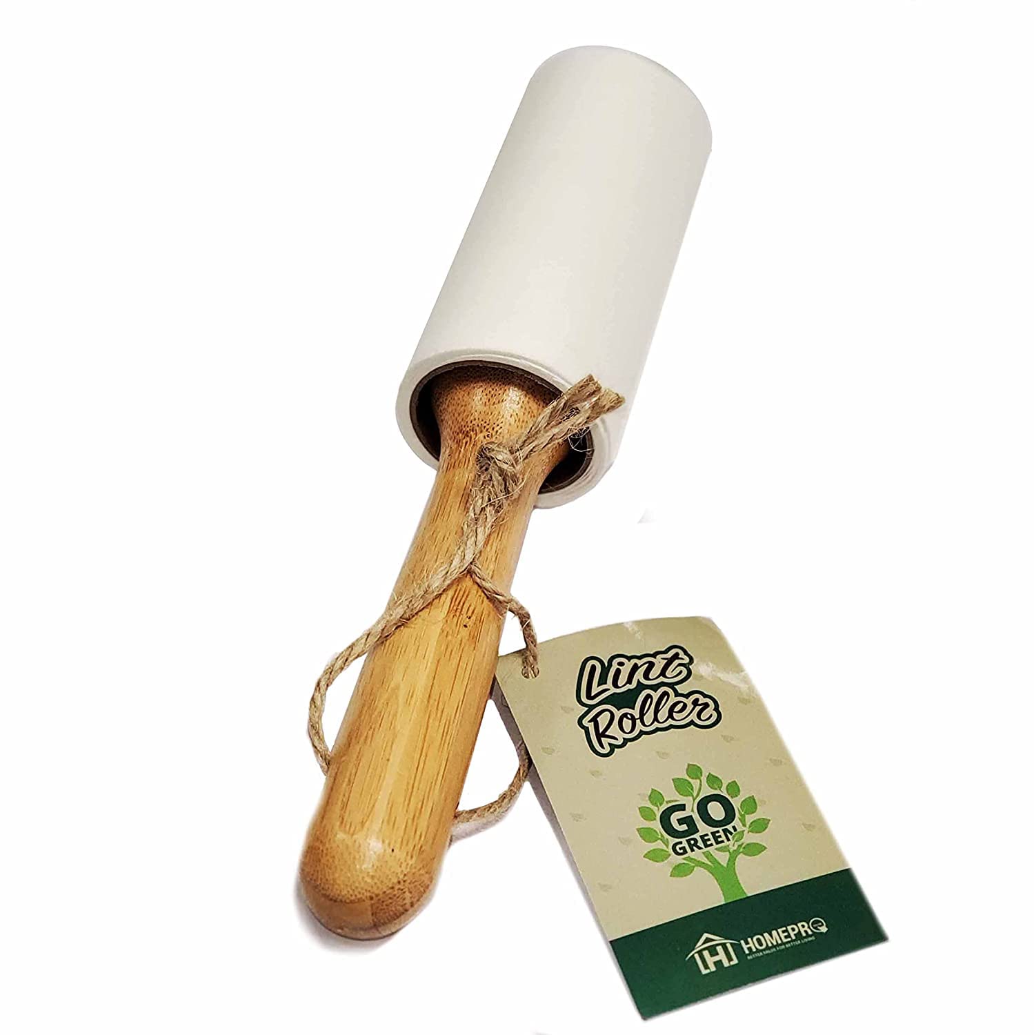 HomePro Bamboo Lint Roller with Elegant Wooden Handle, Super Sticky Crepe Paper Sheets for Effortless Pet Fur and Lint Removal from Furniture, Car, and Clothing, Eco-Friendly and Reusable Manual