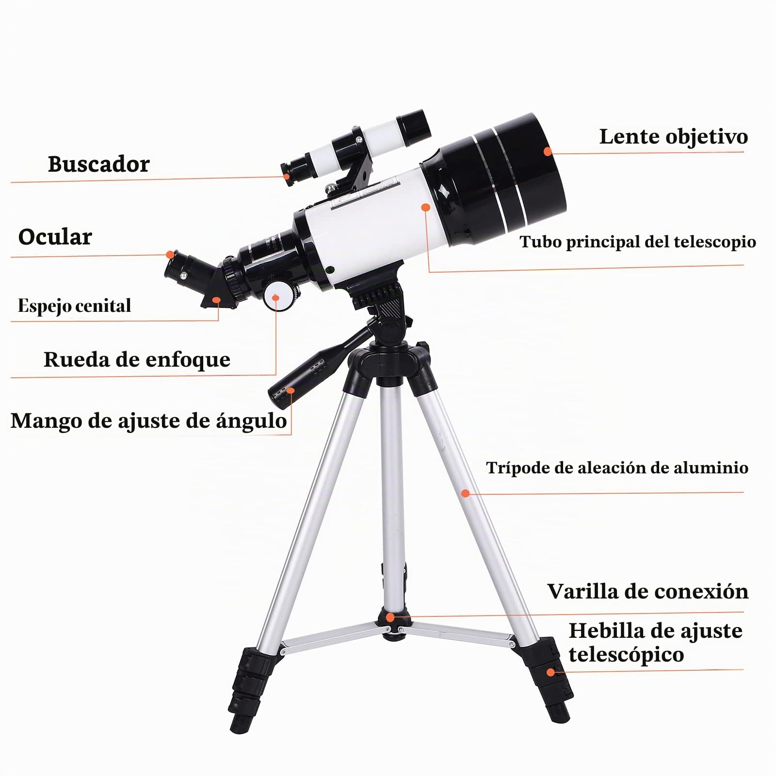 Telescopio astronómico para adultos/adolescentes/niños, 300/70 mm, refractor telescopio, telescopio para principiantes, astrónomos aficionados, con trípode, 3 oculares y adaptador de teléfono