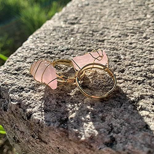 Miniatura 5 de SISMIURRA Handmade Crystal Gold Rings for Women Healing Raw Stones Ring, 18k Gold Plated Adjustable Ring, Statement Gemstone Natural Irregular