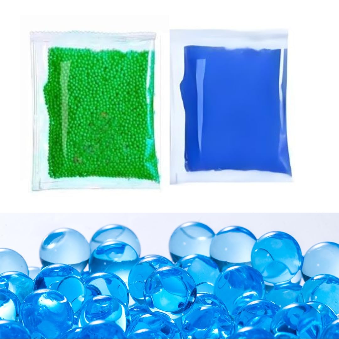 COOLCOLD Gel Blaster Refill Ammo β 20,000 Rounds of 7-8mm Non-Toxic Water Beads for Toy Guns β Safe for Adults 15+ β Transparent Blue + Green Bullets β Pack of 2 β Also Ideal as Home Decor Vase