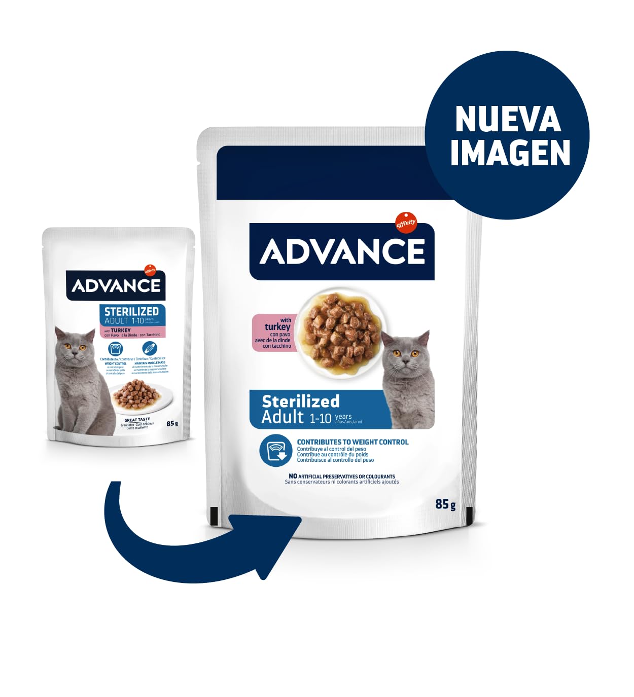Advance Comida Húmeda para Gatos Adultos Esterilizados con Pavo, Multipack 12 x 85 g, Total 1.02 kg
