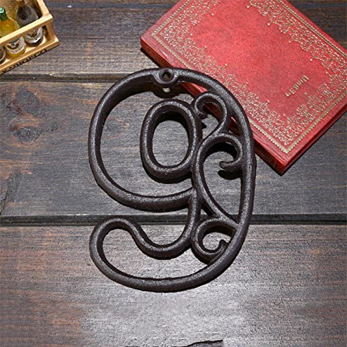Números Placa Casa Hierro Fundido 3D Decoración Digital Industrial para Pared Cafetería Bar Restaurante Bricolaje Número Teléfono Estilo Creativo 11,5 Cm Marrón Lacado Dirección Puerta Dígitos 0-9 (9) Cover