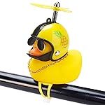 wonuu Rubber Duck Car Ornaments Yellow Duck Car Dashboard Decorations Squeeze Duck Bicycle Horns with Propeller Helmet (Pineapple-Light)