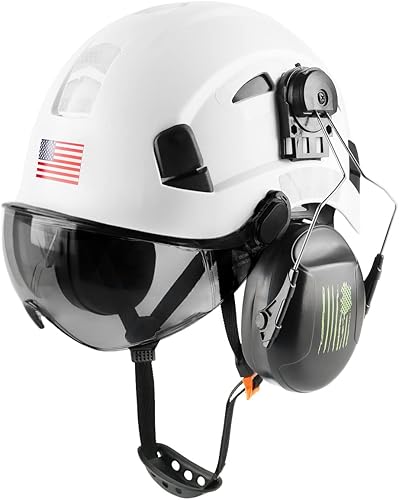 Casco de seguridad con visera y protección para los oídos, ajustable, ligero, ventilado, ABS, casco de trabajo para hombres y mujeres, suspensión de