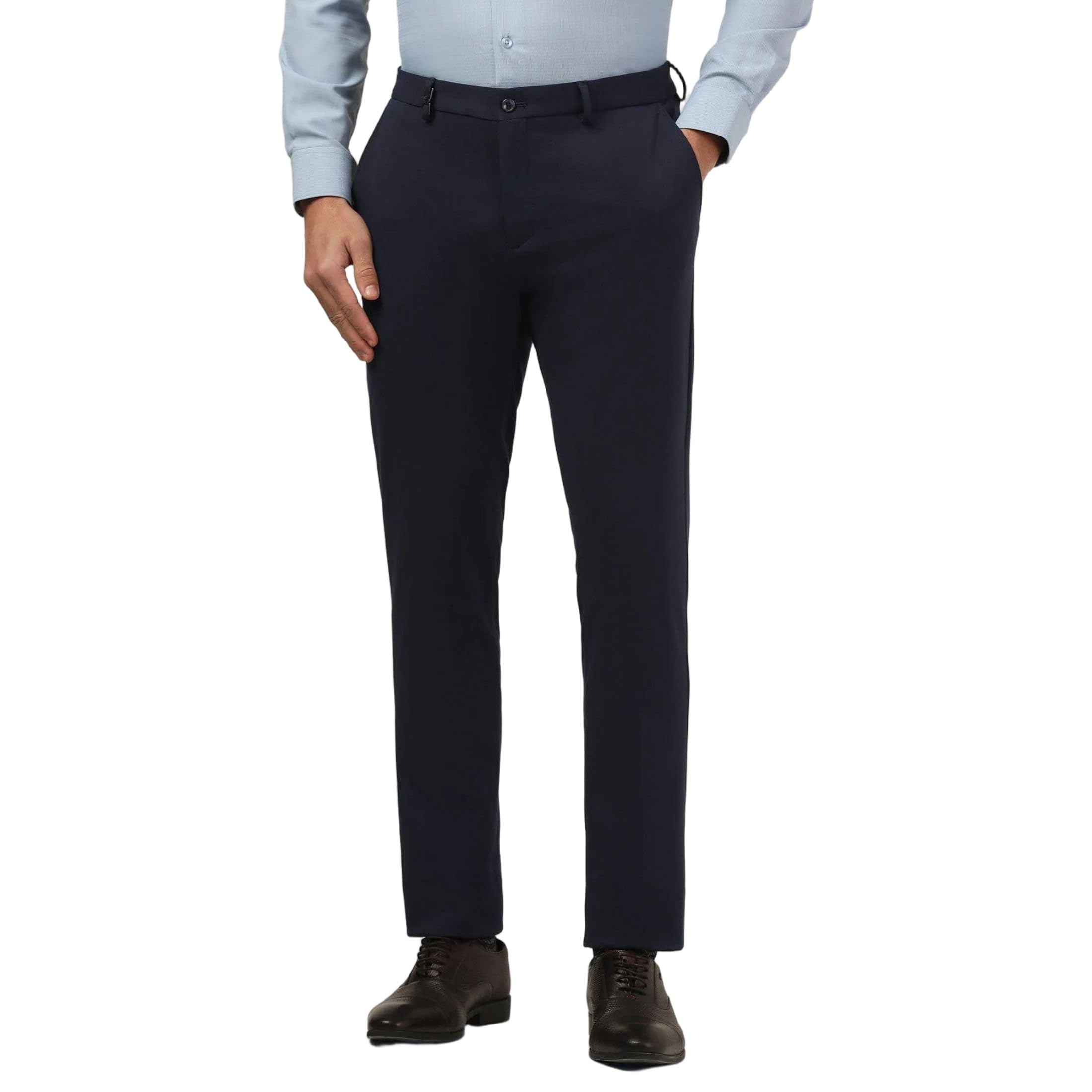 blackberrys Men's Navy Peony Polyester Blend Slim Formal Trousers-picture-53