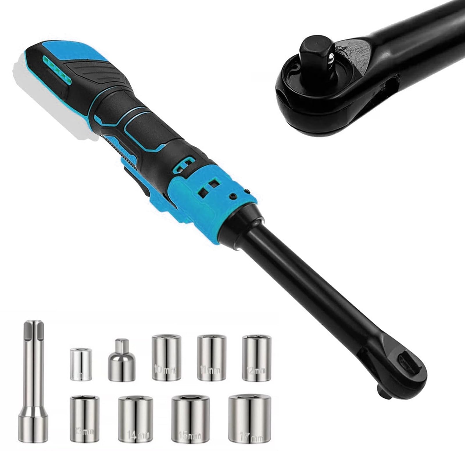 3/8" Verlängerter Akku-Ratschenschlüssel für Makita 18V Akku, 16cm verlängerter Kopf, 80N.M Elektrisch Ratschenschlüssel, Verlängertem Hals Elektrische Ratschenschlüssel Set (Ohne Batterien)
